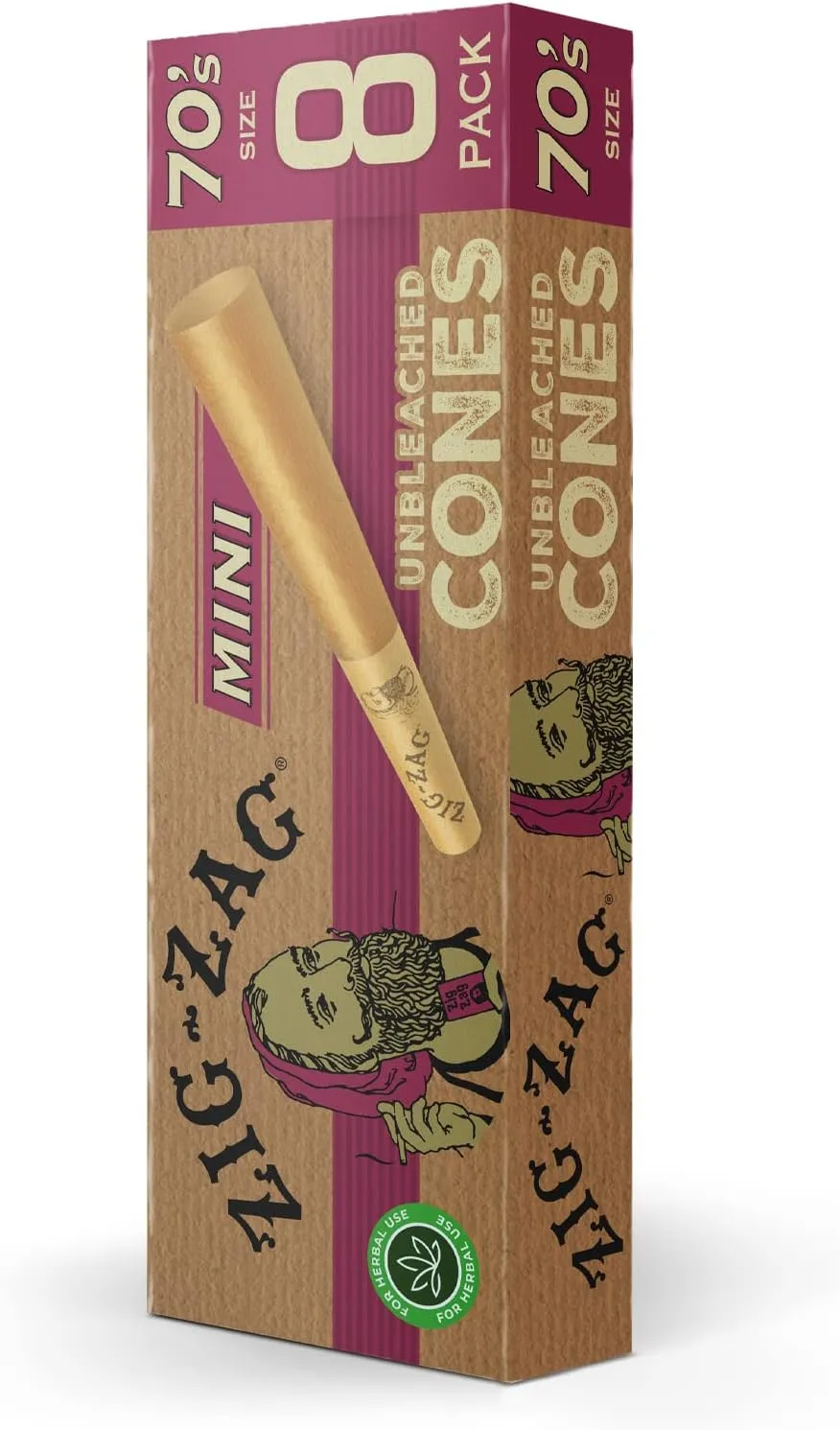 Zig-Zag 70’s Natural Unbleached Pre Rolled Cones - 70mm, 18 Pack (8 Cones per Pack) | Easy Fill, Slow Even Burn | Prerolled