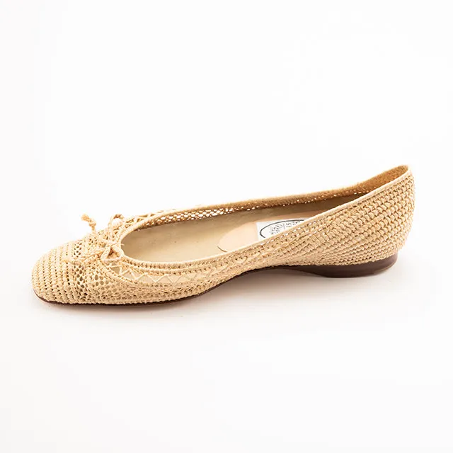 Zig Zag Bow Raffia Round Ballet-Natural