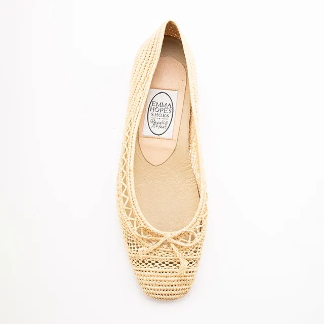 Zig Zag Bow Raffia Round Ballet-Natural