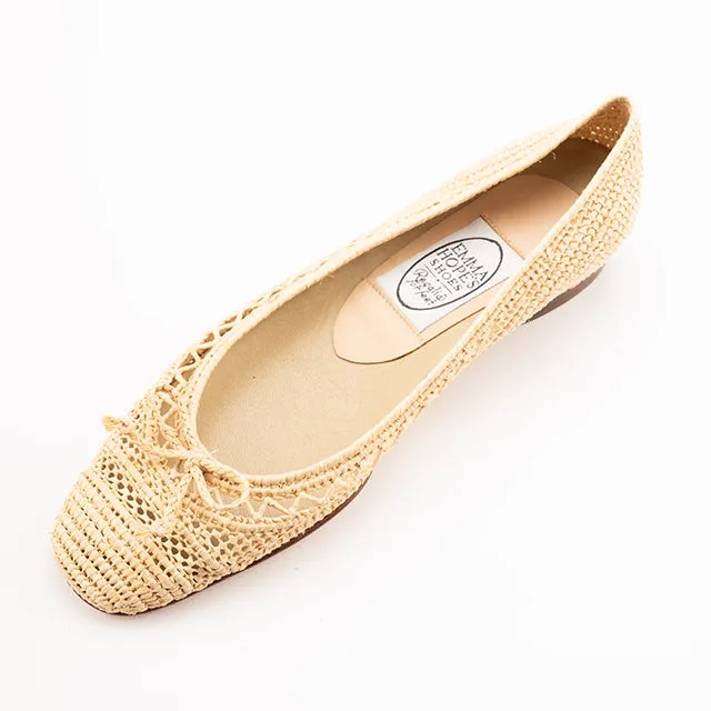 Zig Zag Bow Raffia Round Ballet-Natural