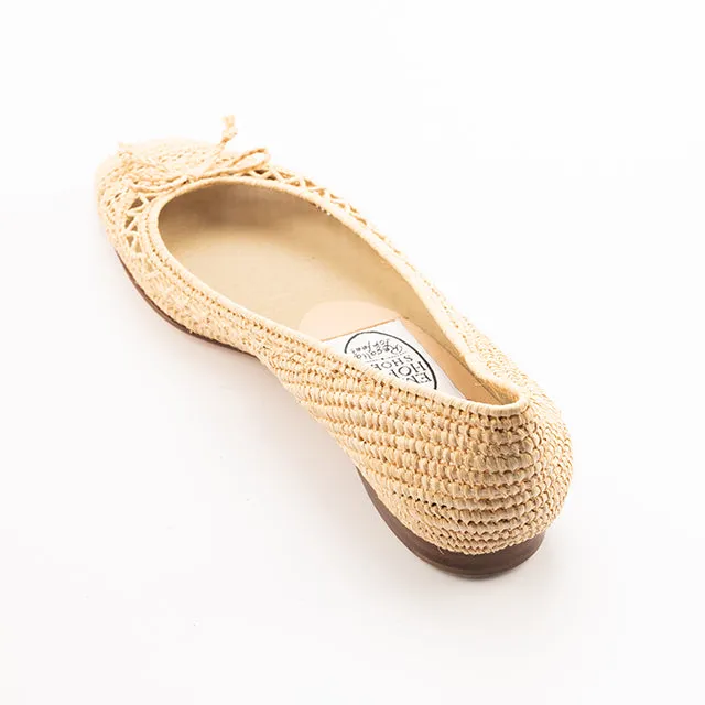Zig Zag Bow Raffia Round Ballet-Natural