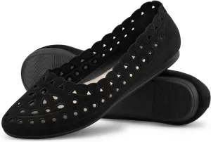 ZURIN Women's Floral Ballet Flats Round Toe Flat Comfortable Dressy Black Beige Flat Dress Shoes Suede Microfiber Slip on Mesh Flats