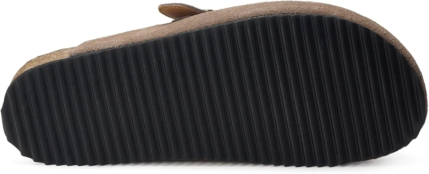 ZUSERIS Women's Men's Suede Clogs Leather Mules Cork Footbed Potato Shoes Comfort Slip on Sandals with Arch Support