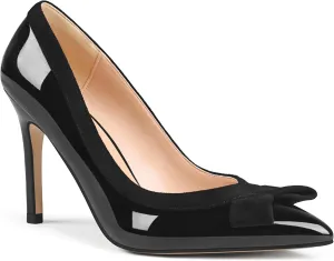 Zzheels Women's Bow High Heels Closed Pointy Toe Pumps 3.5'' Stiletto Heels Slip on Dress Shoes