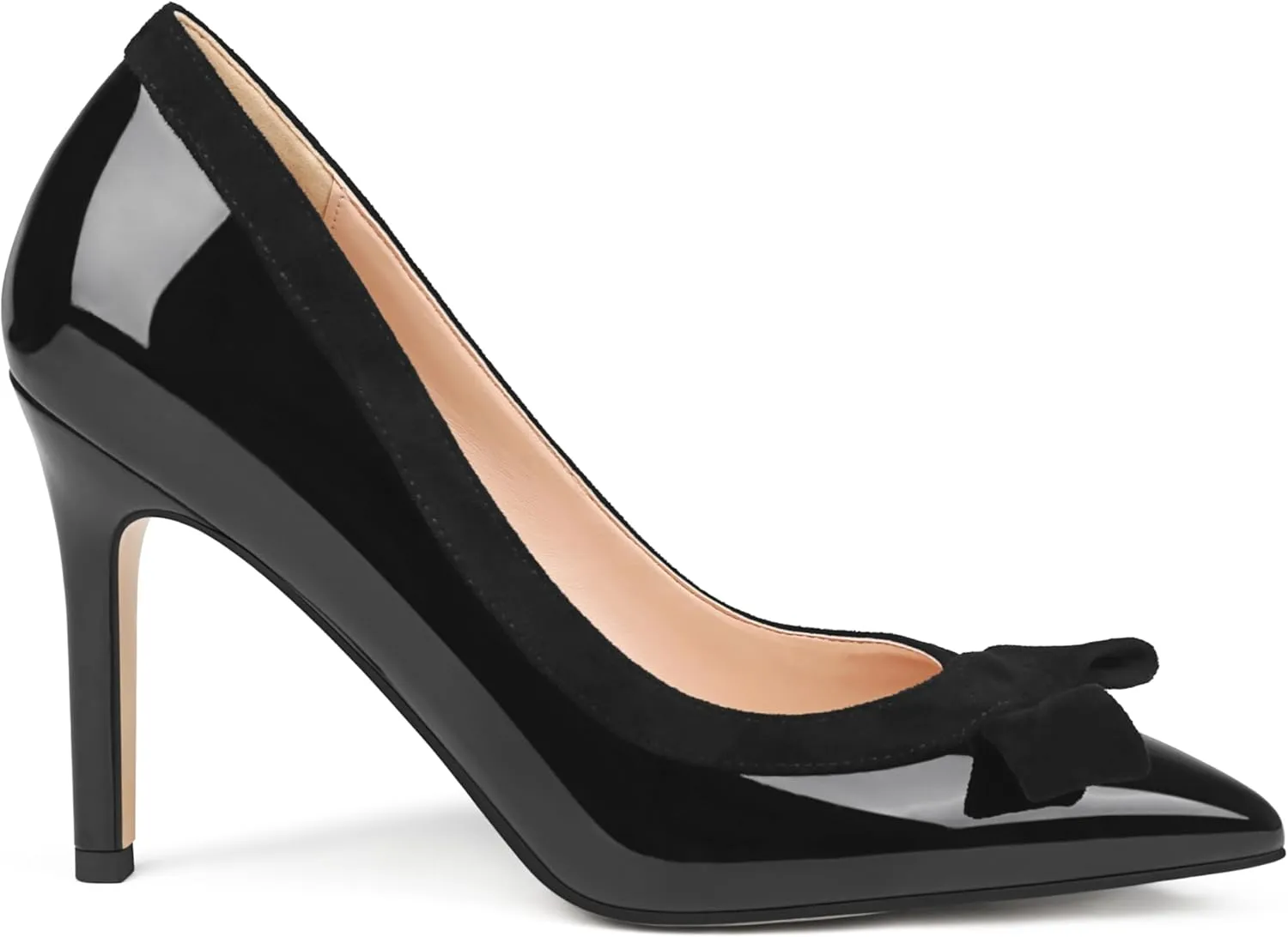 Zzheels Women's Bow High Heels Closed Pointy Toe Pumps 3.5'' Stiletto Heels Slip on Dress Shoes
