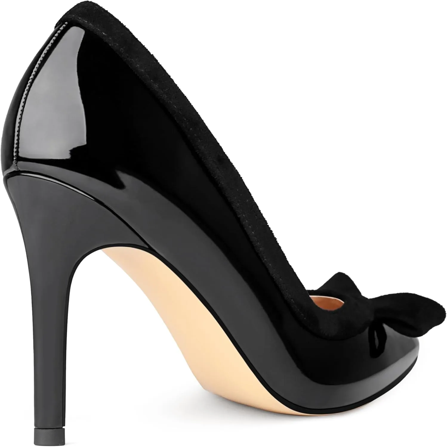 Zzheels Women's Bow High Heels Closed Pointy Toe Pumps 3.5'' Stiletto Heels Slip on Dress Shoes